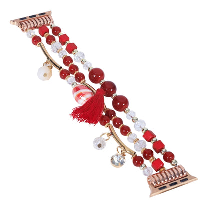 Round Bead Chain Watch Band For Apple Watch Ultra 49mm&Watch Ultra 2 49mm / Series 9&8&7 45mm / SE 3&SE 2&6&SE&5&4 44mm / 3&2&1 42mm(Red) by bashfashion