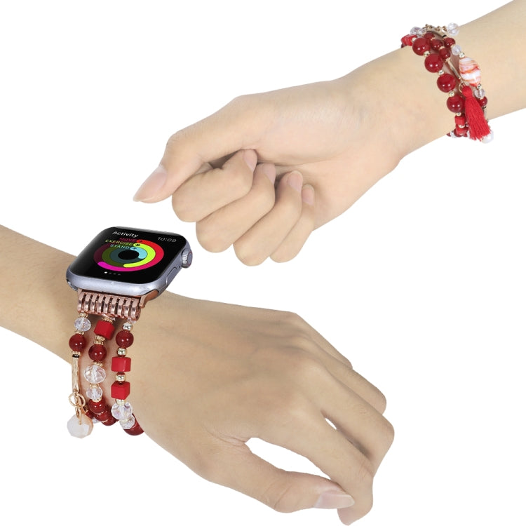 Round Bead Chain Watch Band For Apple Watch Ultra 49mm&Watch Ultra 2 49mm / Series 9&8&7 45mm / SE 3&SE 2&6&SE&5&4 44mm / 3&2&1 42mm(Red) by bashfashion
