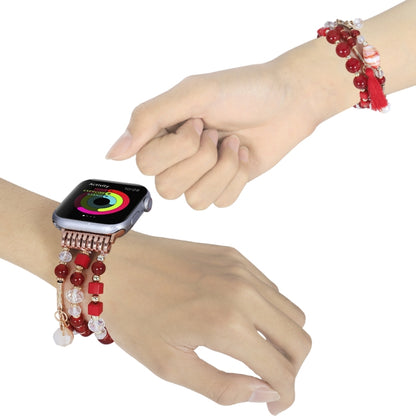 Round Bead Chain Watch Band For Apple Watch Ultra 49mm&Watch Ultra 2 49mm / Series 9&8&7 45mm / SE 3&SE 2&6&SE&5&4 44mm / 3&2&1 42mm(Red) by bashfashion