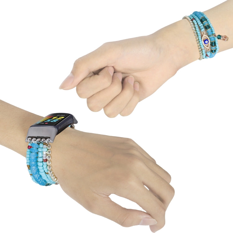 For Fitbit Charge 5 Eye Bead Chain Watch Band(Lake Blue) by bashfashion