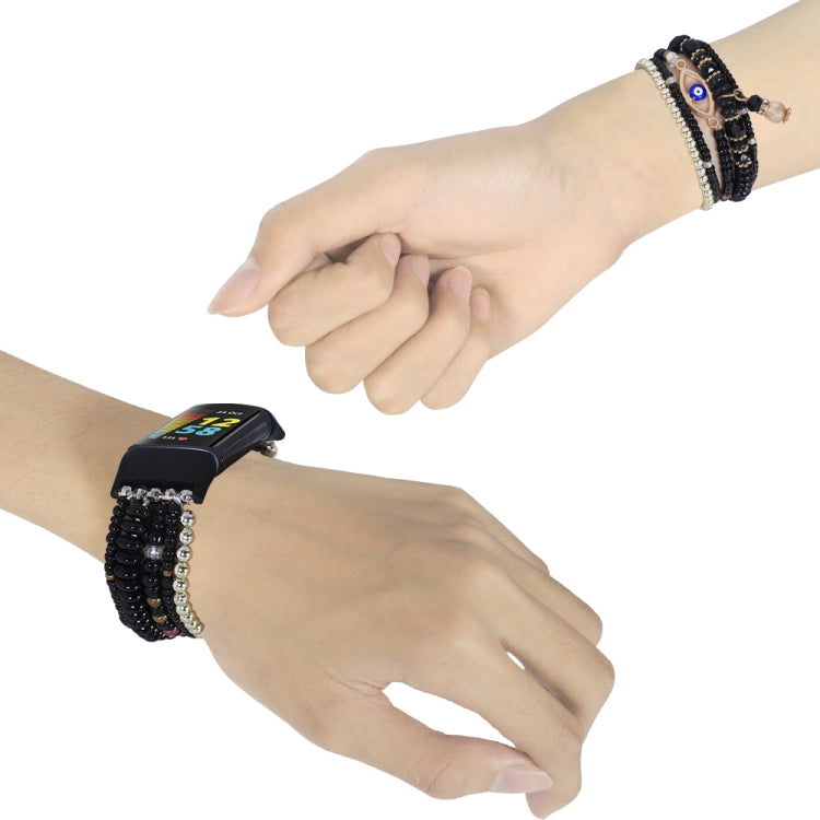 For Fitbit Charge 5 Eye Bead Chain Watch Band(Black) by bashfashion