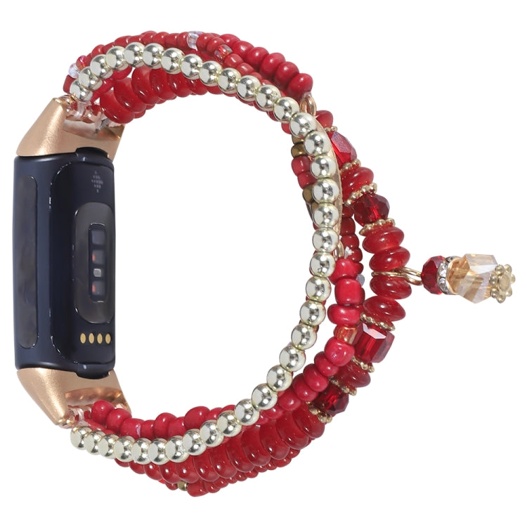 For Fitbit Charge 5 Eye Bead Chain Watch Band(Red) by bashfashion