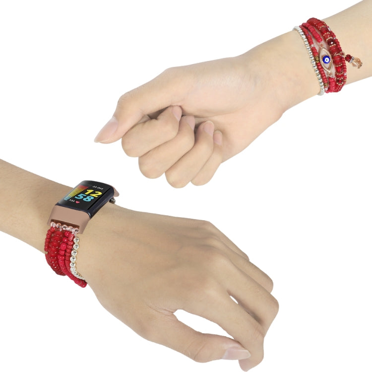 For Fitbit Charge 5 Eye Bead Chain Watch Band(Red) by bashfashion