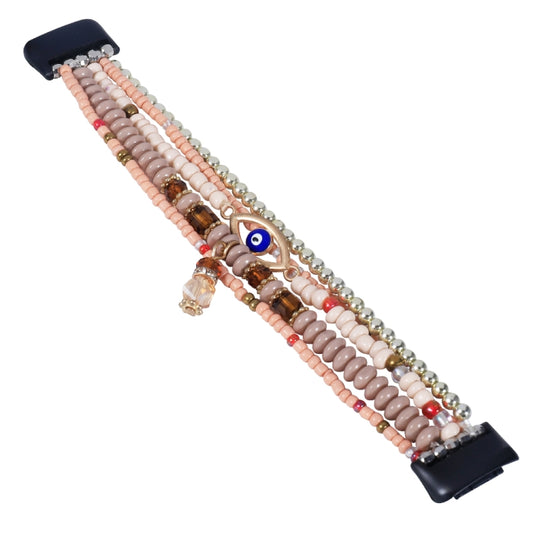 For Fitbit Charge 5 Eye Bead Chain Watch Band(Light Coffee) by bashfashion