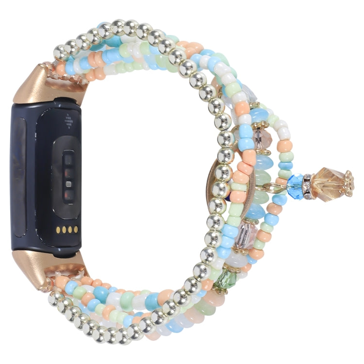 For Fitbit Charge 5 Eye Bead Chain Watch Band(Pink) by bashfashion