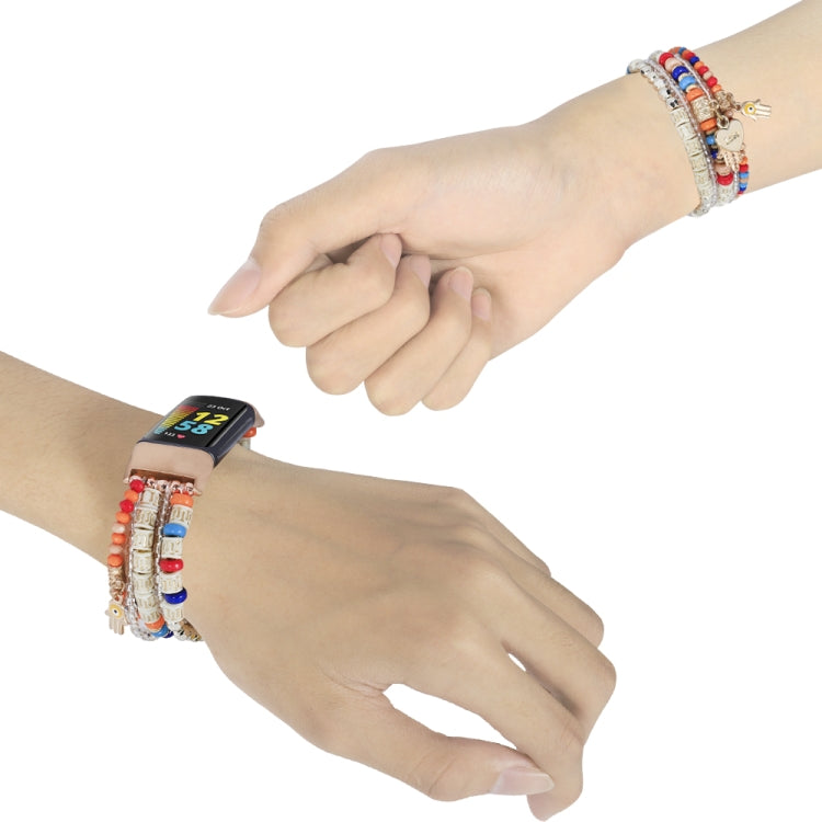 For Fitbit Charge 5 Palm Bead Chain Watch Band(Colorful) by bashfashion