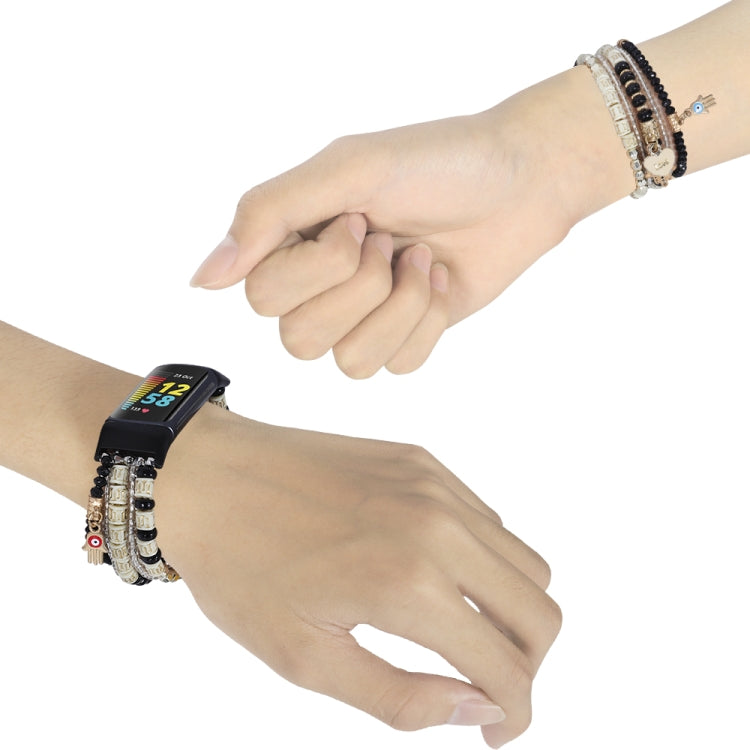 For Fitbit Charge 5 Palm Bead Chain Watch Band(Black) by bashfashion
