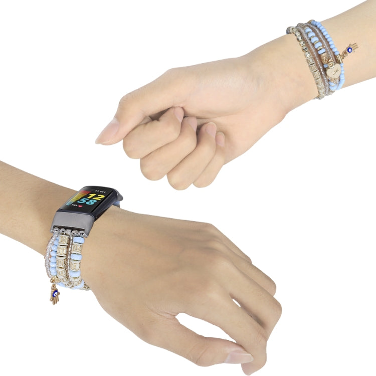 For Fitbit Charge 5 Palm Bead Chain Watch Band(Blue) by bashfashion