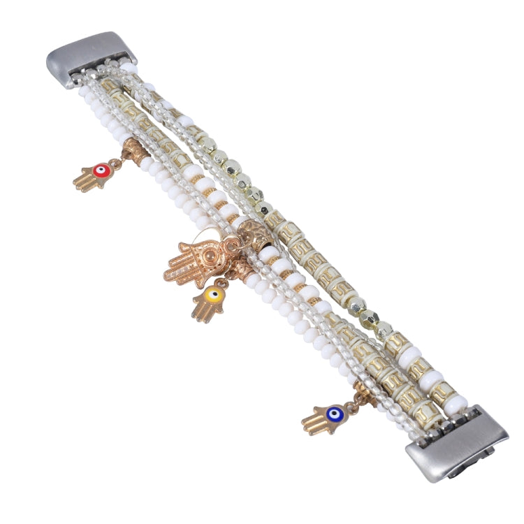 For Fitbit Charge 5 Palm Bead Chain Watch Band(White) by bashfashion