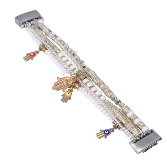 For Fitbit Charge 5 Palm Bead Chain Watch Band(White) by bashfashion