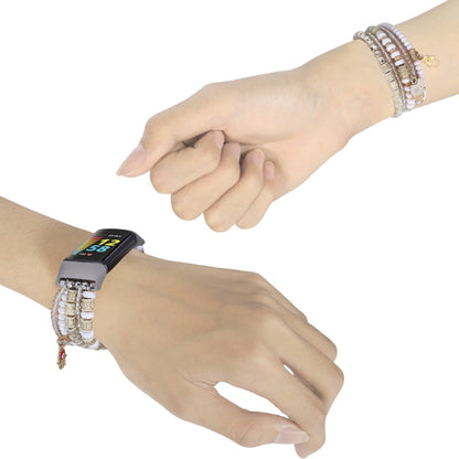 For Fitbit Charge 5 Palm Bead Chain Watch Band(White) by bashfashion