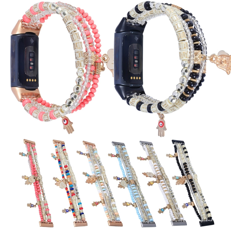 For Fitbit Charge 5 Palm Bead Chain Watch Band(White) by bashfashion