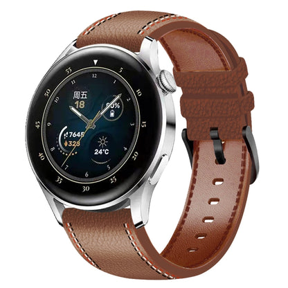 For Huawei Watch GT 3 46mm / GT Runner 22mm Tricolor Stitching Genuine Leather Watch Band(Brown) by bashfashion