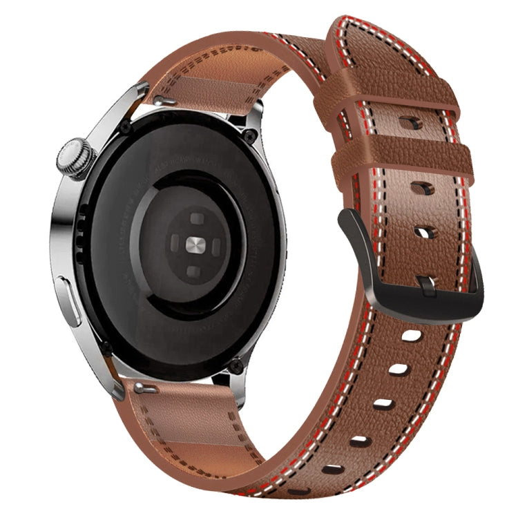 For Huawei Watch GT 3 46mm / GT Runner 22mm Tricolor Stitching Genuine Leather Watch Band(Brown) by bashfashion
