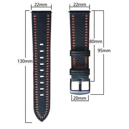 For Huawei Watch GT 3 46mm / GT Runner 22mm Tricolor Stitching Genuine Leather Watch Band(Black) by bashfashion