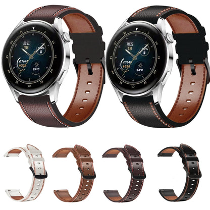 For Huawei Watch GT 3 46mm / GT Runner 22mm Tricolor Stitching Genuine Leather Watch Band(Brown) by bashfashion