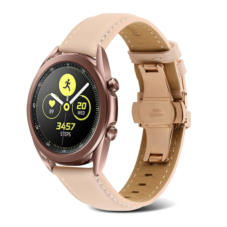 For Samsung Galaxy Watch4 20mm Butterfly Buckle Stitching Genuine Leather Watch Band(Light Pink) by bashfashion