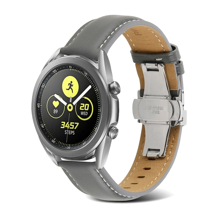 For Samsung Galaxy Watch4 20mm Butterfly Buckle Stitching Genuine Leather Watch Band(Light Grey) by bashfashion