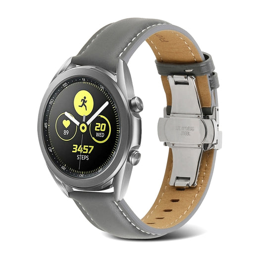 For Samsung Galaxy Watch4 20mm Butterfly Buckle Stitching Genuine Leather Watch Band(Light Grey) by bashfashion