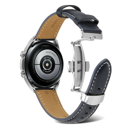 For Samsung Galaxy Watch4 20mm Butterfly Buckle Stitching Genuine Leather Watch Band(Dark Grey) by bashfashion