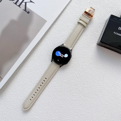 For Samsung Galaxy Watch4 20mm Butterfly Buckle Stitching Genuine Leather Watch Band(Apricot) by bashfashion