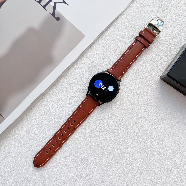 For Samsung Galaxy Watch4 20mm Butterfly Buckle Stitching Genuine Leather Watch Band(Brown) by bashfashion