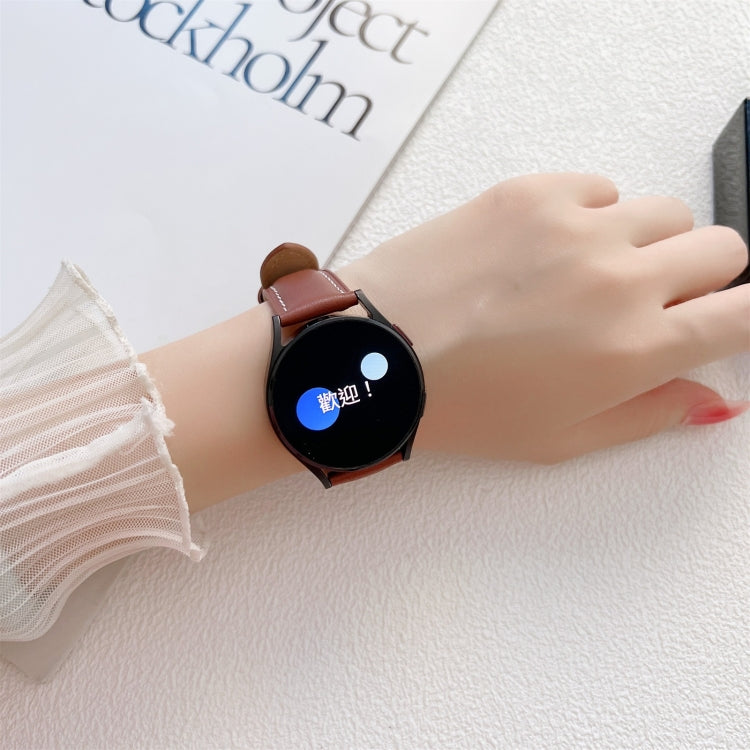 For Samsung Galaxy Watch4 20mm Butterfly Buckle Stitching Genuine Leather Watch Band(Brown) by bashfashion