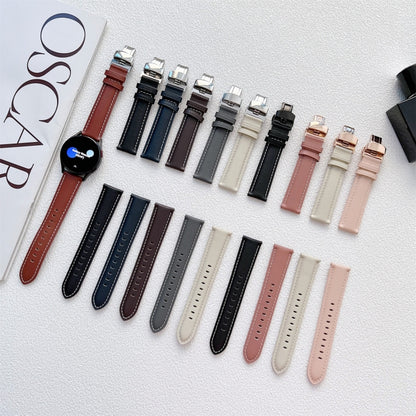 For Samsung Galaxy Watch4 20mm Butterfly Buckle Stitching Genuine Leather Watch Band(Coffee) by bashfashion