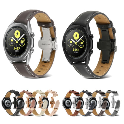 For Samsung Galaxy Watch4 20mm Butterfly Buckle Stitching Genuine Leather Watch Band(Light Grey) by bashfashion