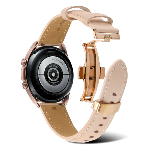 For Huawei Watch GT 3 Pro 22mm Butterfly Buckle Stitching Genuine Leather Watch Band(Light Pink) by bashfashion