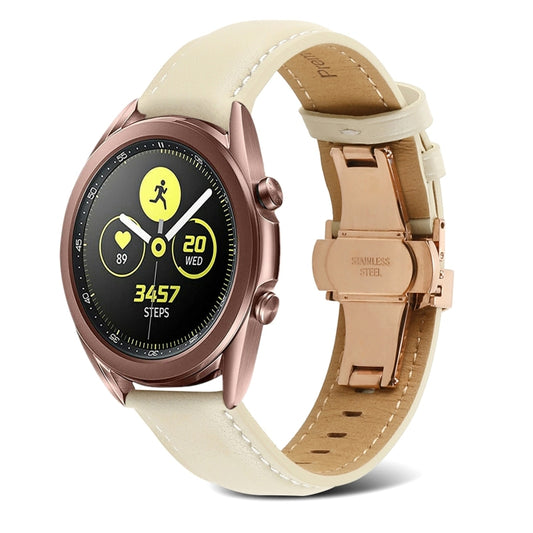 For Huawei Watch GT 3 Pro 22mm Butterfly Buckle Stitching Genuine Leather Watch Band(Apricot) by bashfashion