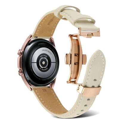 For Huawei Watch GT 3 Pro 22mm Butterfly Buckle Stitching Genuine Leather Watch Band(Apricot) by bashfashion