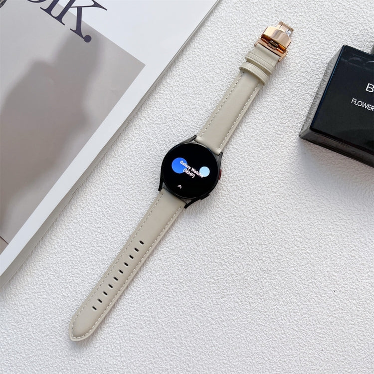 For Huawei Watch GT 3 Pro 22mm Butterfly Buckle Stitching Genuine Leather Watch Band(Apricot) by bashfashion