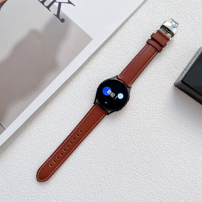 For Huawei Watch GT 3 Pro 22mm Butterfly Buckle Stitching Genuine Leather Watch Band(Brown) by bashfashion