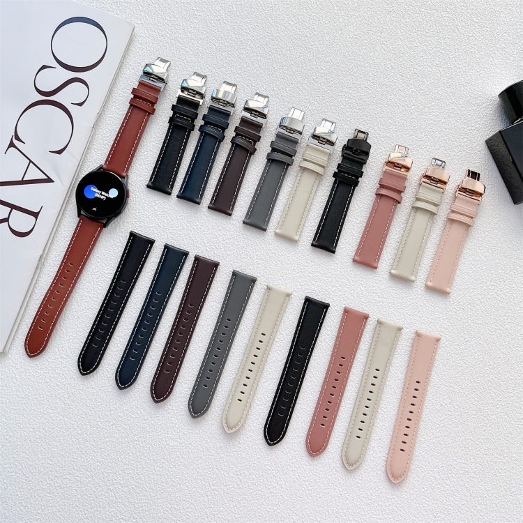 For Huawei Watch GT 3 Pro 22mm Butterfly Buckle Stitching Genuine Leather Watch Band(Apricot) by bashfashion