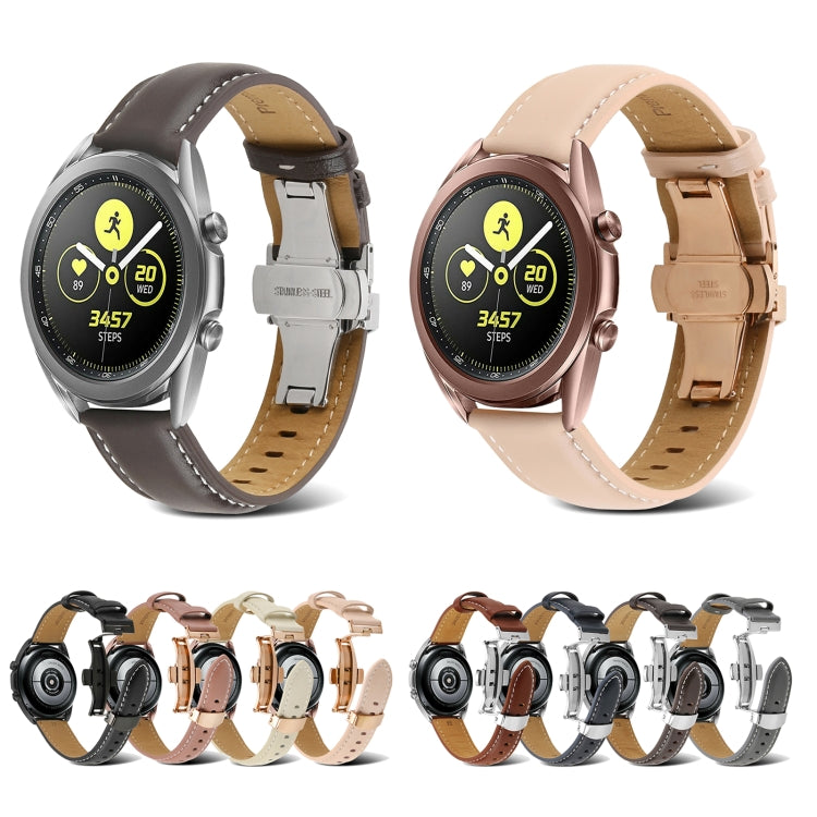 For Huawei Watch GT 3 Pro 22mm Butterfly Buckle Stitching Genuine Leather Watch Band(Brown) by bashfashion