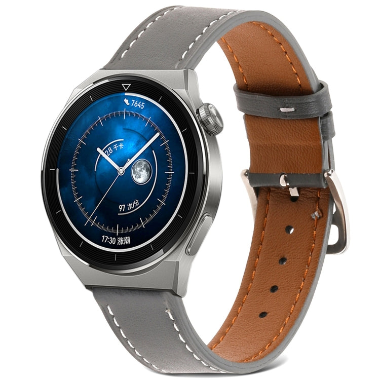 For Huawei Watch GT 3 Pro 22mm Plain Weave Genuine Leather Watch Band(Grey) by bashfashion