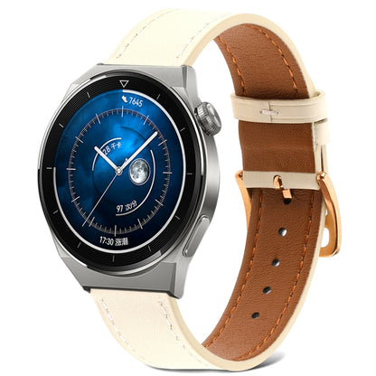 For Huawei Watch GT 3 Pro 22mm Plain Weave Genuine Leather Watch Band(Beige White) by bashfashion