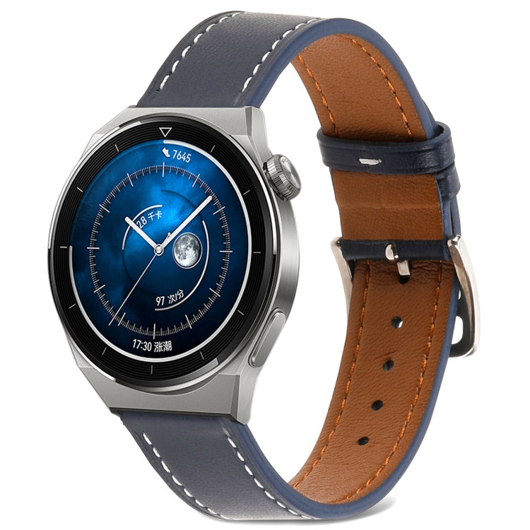For Huawei Watch GT 3 Pro 22mm Plain Weave Genuine Leather Watch Band(Midnight Blue) by bashfashion