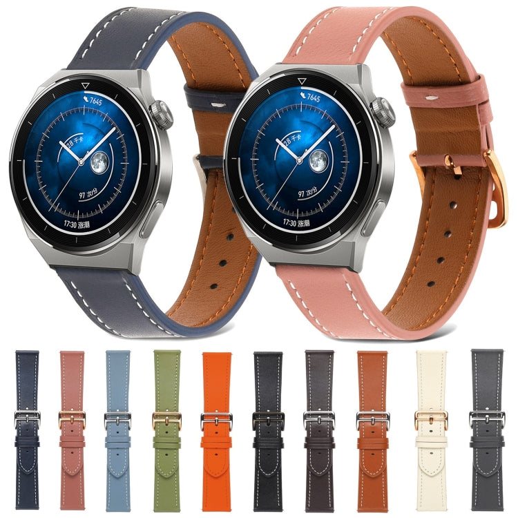 For Huawei Watch GT 3 Pro 22mm Plain Weave Genuine Leather Watch Band(Sky Blue) by bashfashion