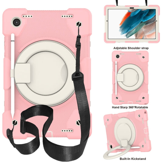 For Samsung Galaxy Tab A8 10.5 2021 Silicone + PC Full Body Protection Tablet Case With Holder & Strap(Pink) by bashfashion
