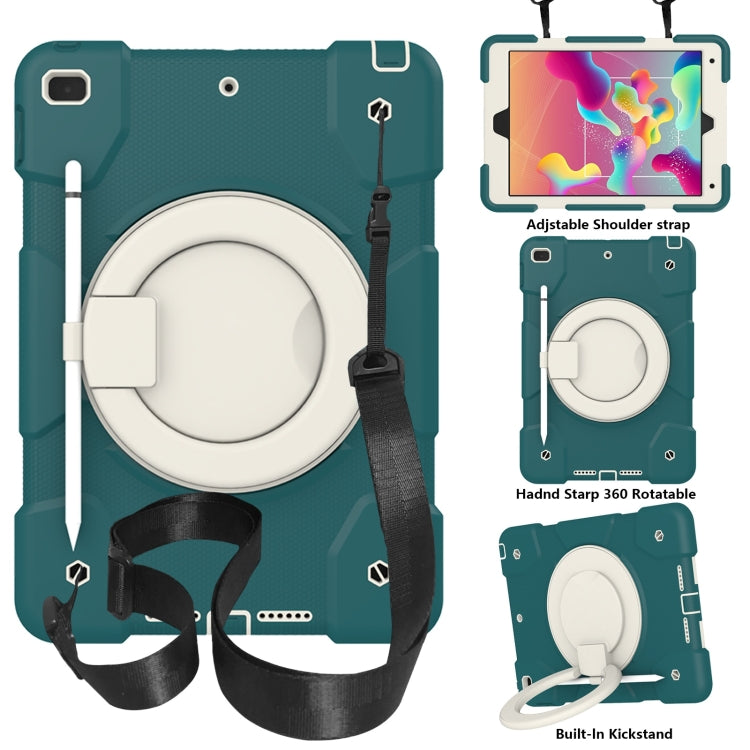 For iPad 10.2 2019/10.2 2020/10.2 2021 Silicone + PC Full Body Protection Tablet Case With Holder & Strap(Dark Green) by bashfashion