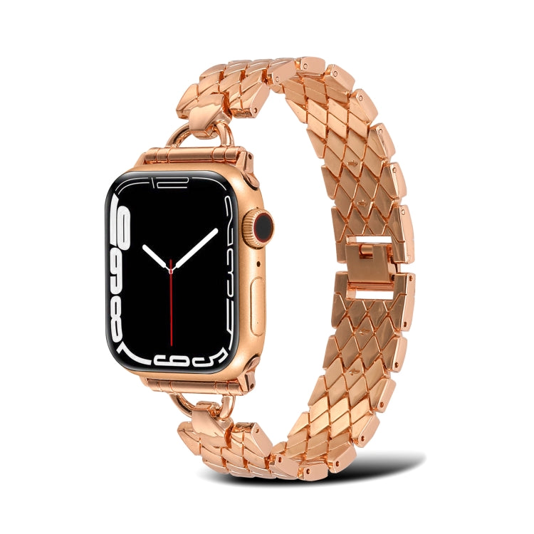 D-shaped Rhombus Metal Watch Band For Apple Watch Ultra 49mm&Watch Ultra 2 49mm / Series 9&8&7 45mm / SE 3&SE 2&6&SE&5&4 44mm / 3&2&1 42mm(Rose Gold) by bashfashion