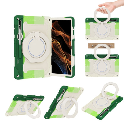 For Samsung Galaxy Tab S8 Ultra Armor Contrast Color Silicone + PC Tablet Case(Colorful Green) by bashfashion