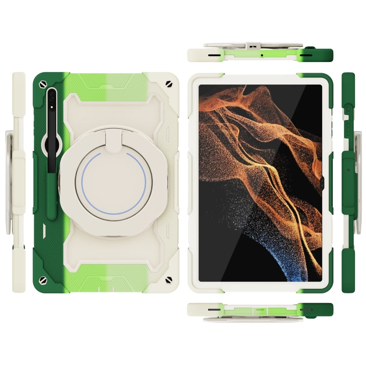 For Samsung Galaxy Tab S8 Ultra Armor Contrast Color Silicone + PC Tablet Case(Colorful Green) by bashfashion