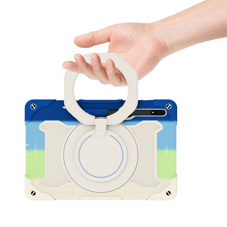 For Samsung Galaxy Tab S8 Ultra Armor Contrast Color Silicone + PC Tablet Case(Colorful Blue) by bashfashion