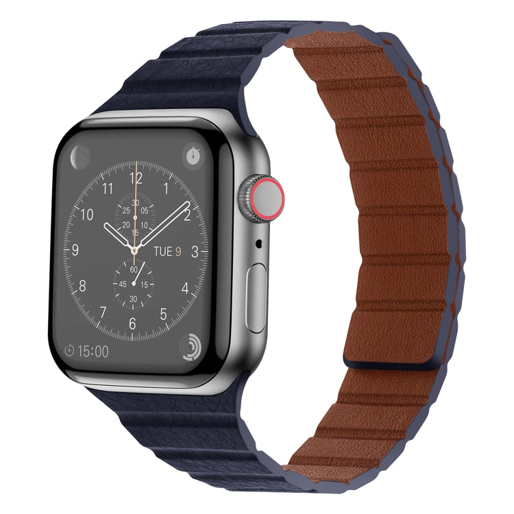 Strong Magnetic Leather Watch Band For Apple Watch Ultra 49mm&Watch Ultra 2 49mm / Series 9&8&7 45mm / SE 3&SE 2&6&SE&5&4 44mm / 3&2&1 42mm(Dark Blue) by bashfashion