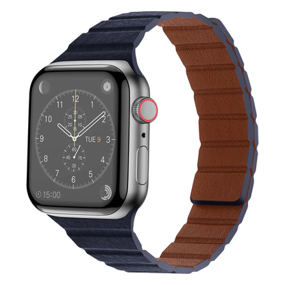Strong Magnetic Leather Watch Band For Apple Watch Ultra 49mm&Watch Ultra 2 49mm / Series 9&8&7 45mm / SE 3&SE 2&6&SE&5&4 44mm / 3&2&1 42mm(Dark Blue) by bashfashion