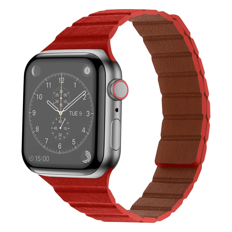 Strong Magnetic Leather Watch Band For Apple Watch Ultra 49mm&Watch Ultra 2 49mm / Series 9&8&7 45mm / SE 3&SE 2&6&SE&5&4 44mm / 3&2&1 42mm(Red) by bashfashion
