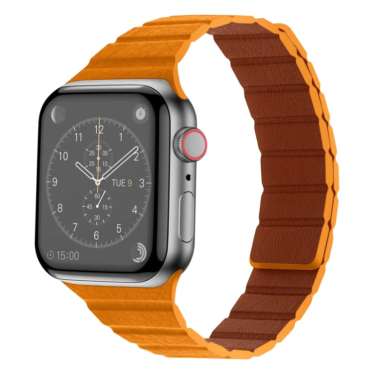 Strong Magnetic Leather Watch Band For Apple Watch Ultra 49mm&Watch Ultra 2 49mm / Series 9&8&7 45mm / SE 3&SE 2&6&SE&5&4 44mm / 3&2&1 42mm(Golden Brown) by bashfashion